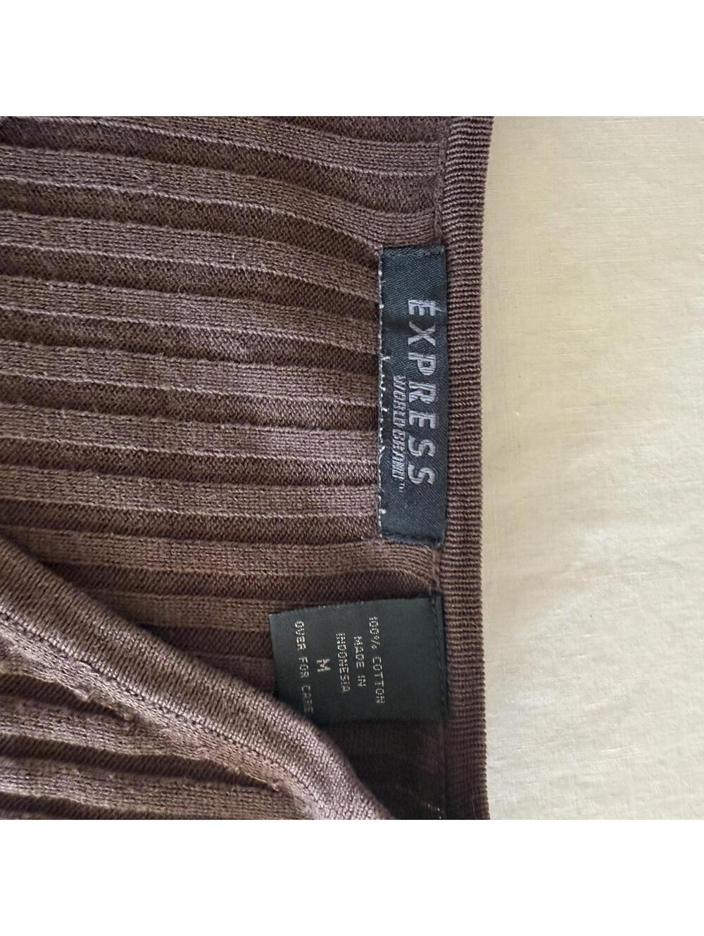 Express Brown Ribbed Button-Up Cardigan Medium - Picture 3 of 4